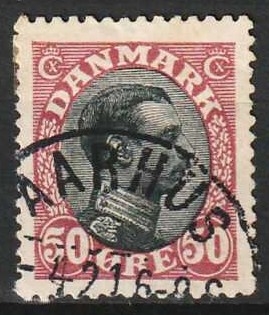 FRIMÆRKER DANMARK | 1918-20 - AFA 106 - Chr. X 50 øre vinrød/sort - Lux Stemplet Aarhus